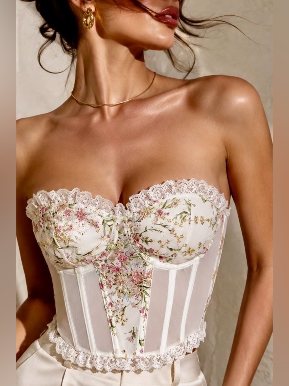 Floral Embroidered Corset | Coquette Lace Bustier Top | Size Large Boutique Fit!